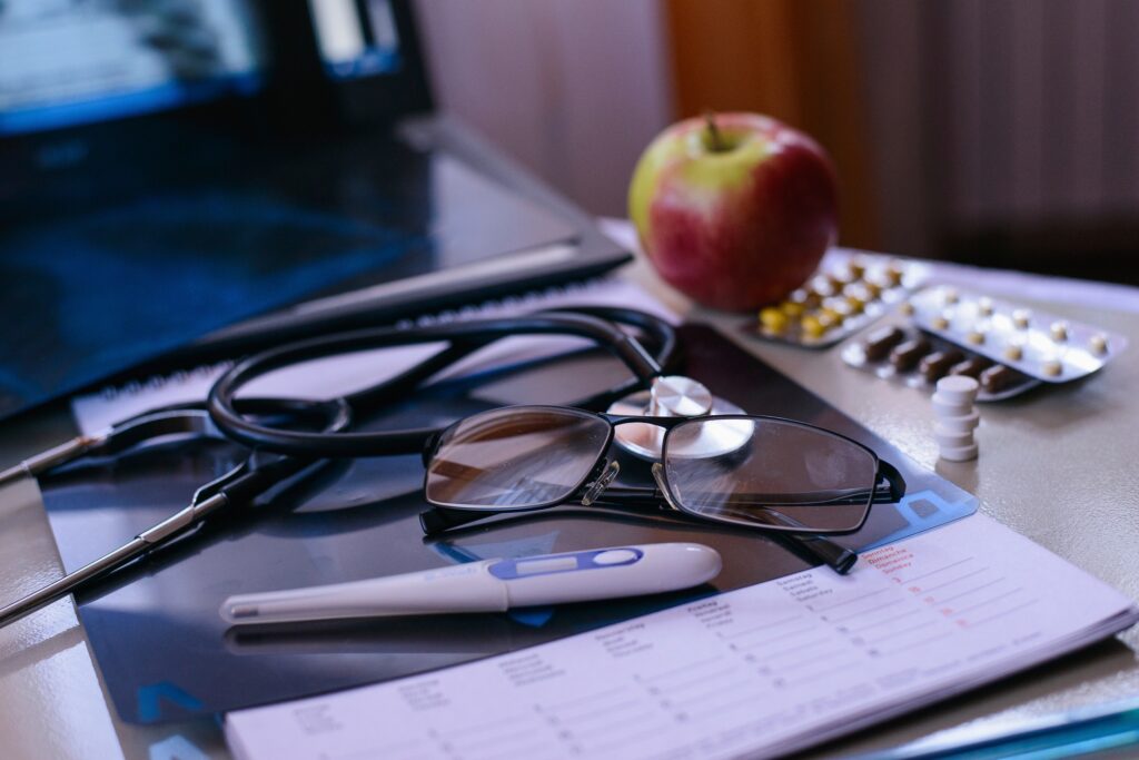 Desk the doctor, in the doctor's office